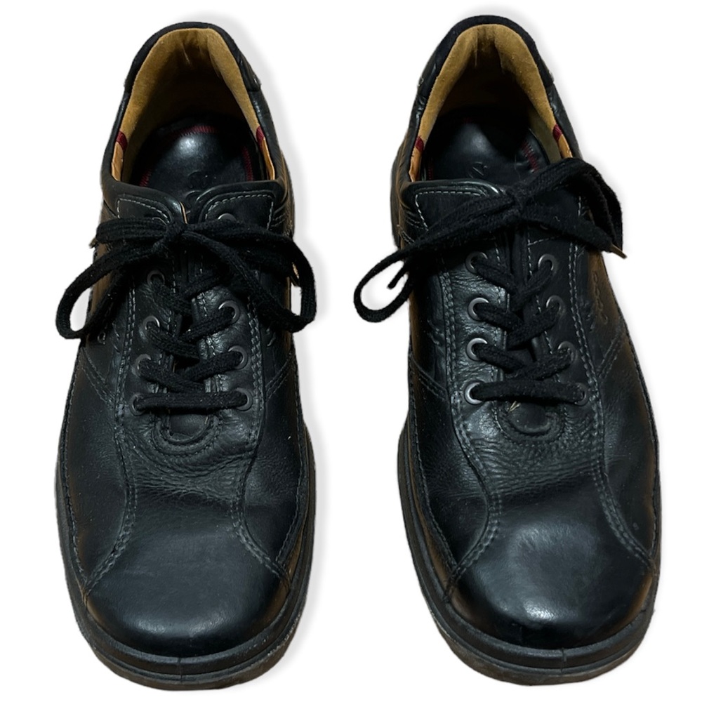 Men’s ECCO Black Leather Upper Latex Tie Lace-Up Boat Oxford Shoe Size 11 or 45